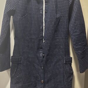 Navy Check Button-Down Shirt Dress (Size L)